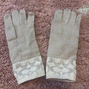 Coach Gloves Gold Tan Sparkly One Size